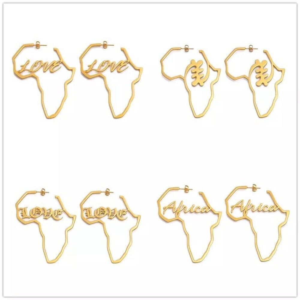 Africa hoop earring , africa map hoop earrings, african earring hoops, nigerian - Picture 3 of 3